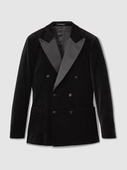Reiss Black Club Velvet Double-Breasted Tuxedo Jacket - Image 3 of 8
