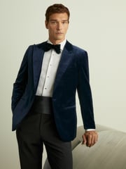 Reiss Baltic Blue Apsara Velvet Single Breasted Blazer - Image 1 of 7