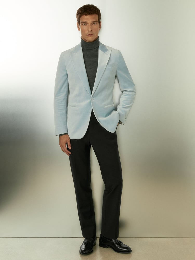 Reiss Ice Blue Apsara Velvet Single Breasted Blazer - Image 1 of 7
