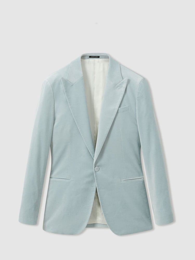 Reiss Ice Blue Apsara Velvet Single Breasted Blazer - Image 2 of 7