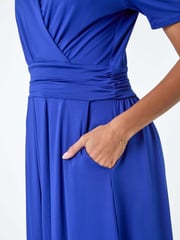Roman Blue Gathered Midi Wrap Stretch Dress - Image 5 of 5