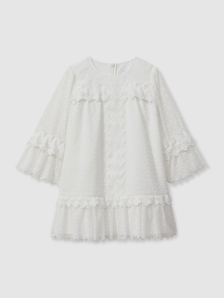 Reiss Ivory Zadie 4-9 yrs Lace Flared Sleeve Dress - Image 2 of 4