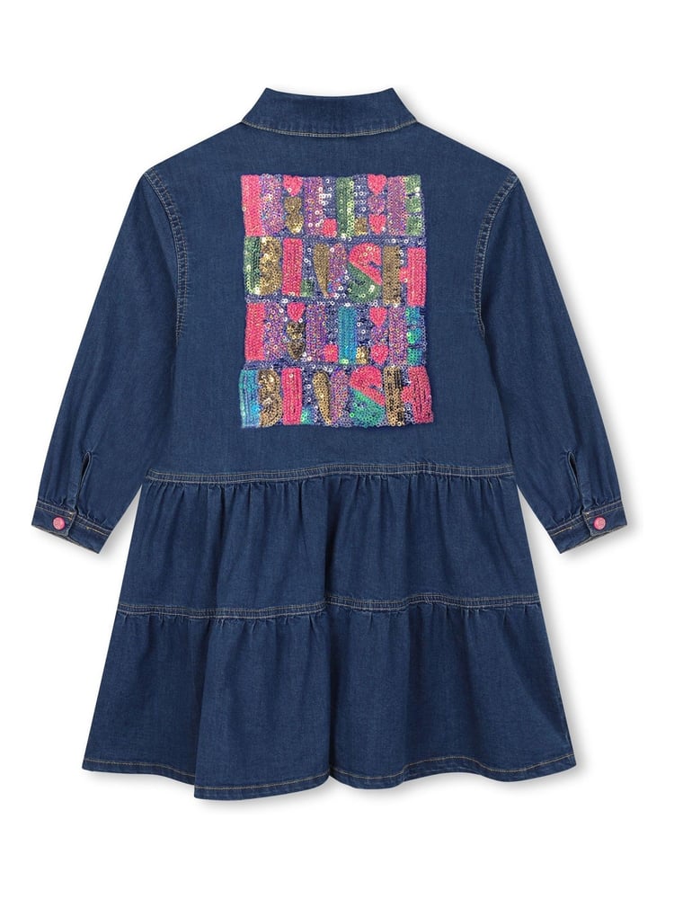 Billieblush Blue Denim Shirt Dress With Logo Back Print - Image 4 of 4 Billieblush Blue Denim Shirt Dress With Logo Back Print - Image 4 of 4