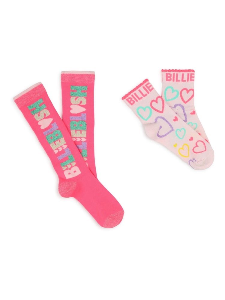 Billieblush Pink Logo Heart Print Socks 2 Pack - Image 1 of 2 Billieblush Pink Logo Heart Print Socks 2 Pack - Image 1 of 2