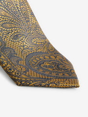 Ochre Yellow Textured Paisley Tie, Pocket Square And Pin Set - Image 3 of 6
