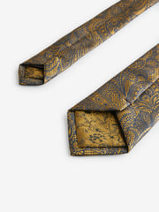 Ochre Yellow Textured Paisley Tie, Pocket Square And Pin Set - Image 4 of 6