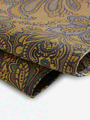Ochre Yellow Textured Paisley Tie, Pocket Square And Pin Set - Image 6 of 6