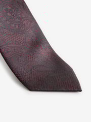 Burgundy Red Textured Paisley Tie, Pocket Square And Pin Set - Image 3 of 6