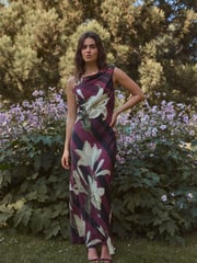 Purple/Black Stripe Floral Kew Collection Cowl Neck Maxi Dress - Image 1 of 5