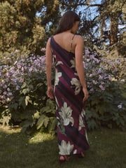 Purple/Black Stripe Floral Kew Collection Cowl Neck Maxi Dress - Image 3 of 5