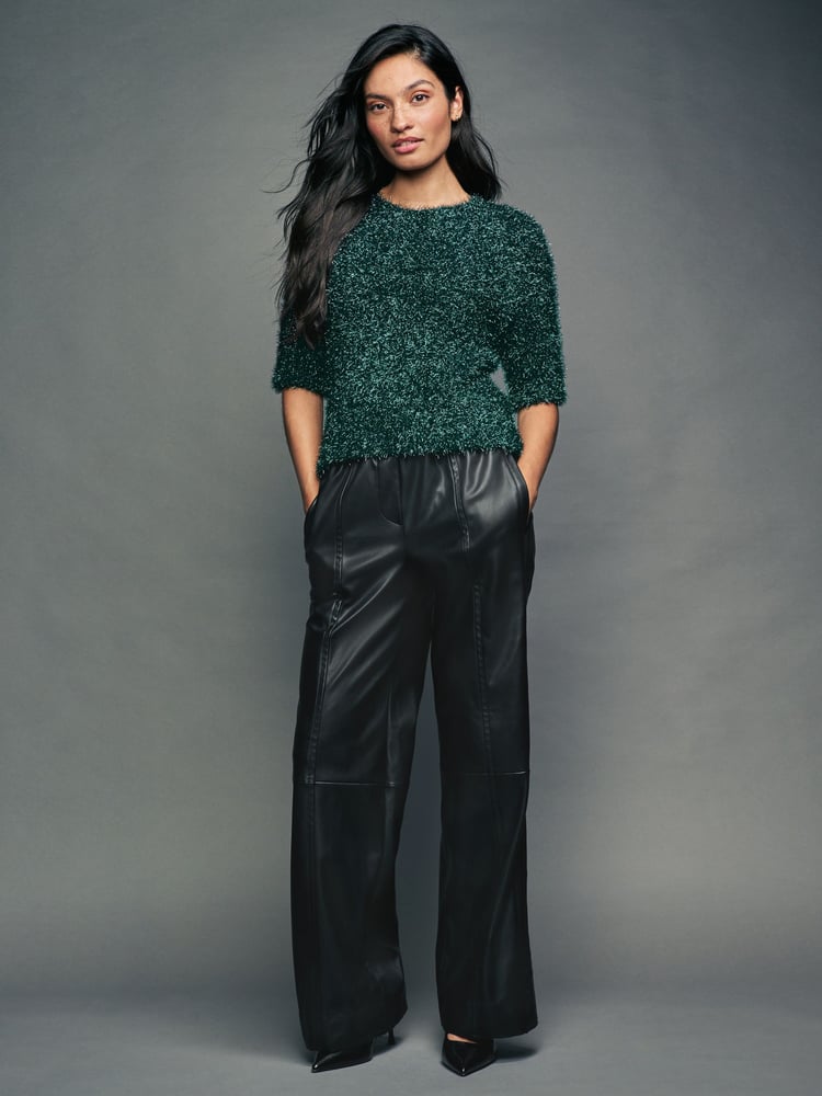 Dark Green Sparkle Tinsel Short Sleeve Knitted T-Shirt Jumper - Image 2 of 7