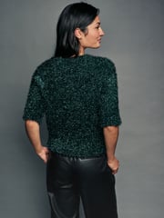 Dark Green Sparkle Tinsel Short Sleeve Knitted T-Shirt Jumper - Image 3 of 7