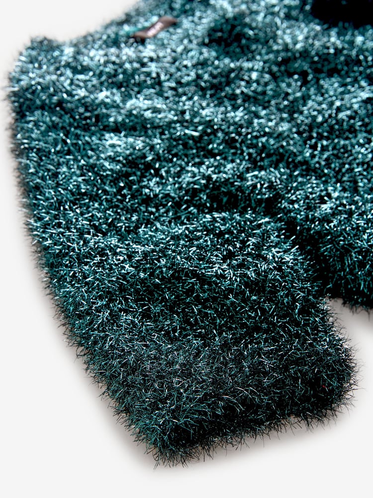 Dark Green Sparkle Tinsel Short Sleeve Knitted T-Shirt Jumper - Image 7 of 7