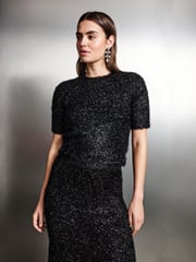 Black Sparkle Tinsel Short Sleeve Knitted T-Shirt Jumper - Image 1 of 8