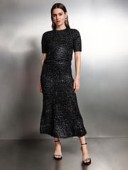 Black Sparkle Tinsel Short Sleeve Knitted T-Shirt Jumper - Image 2 of 8