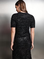 Black Sparkle Tinsel Short Sleeve Knitted T-Shirt Jumper - Image 3 of 8