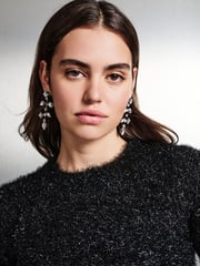Black Sparkle Tinsel Short Sleeve Knitted T-Shirt Jumper - Image 5 of 8