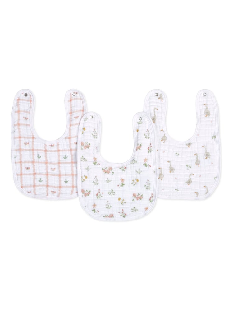 aden + anais Pink Essentials 100% Cotton Country Floral Muslin Baby Snap Bibs 3 Pack - Image 1 of 4