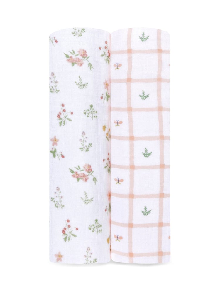 aden + anais Pink Essentials 100% Cotton Blanket Country Floral  Muslins 2 Pack - Image 1 of 2