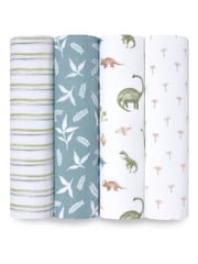 aden + anais Green Essentials 100% Cotton Blanket Dino Jungle Muslins 4 Pack - Image 1 of 8