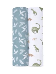 aden + anais Green Essentials 100% Cotton Blanket Dino Jungle Muslins 2 Pack - Image 1 of 2