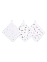 aden + anais White Essentials 100% Cotton Muslin Elephant Circus Washcloth 3 Pack - Image 1 of 3