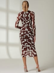 Jolie Moi Light Brown Gionna Mesh Long Sleeve Midaxi Dress - Image 2 of 6