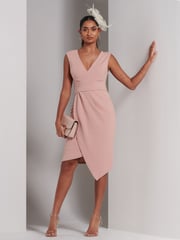 Jolie Moi Pink Kiana Wrap Ruched Bodycon Dress - Image 1 of 6