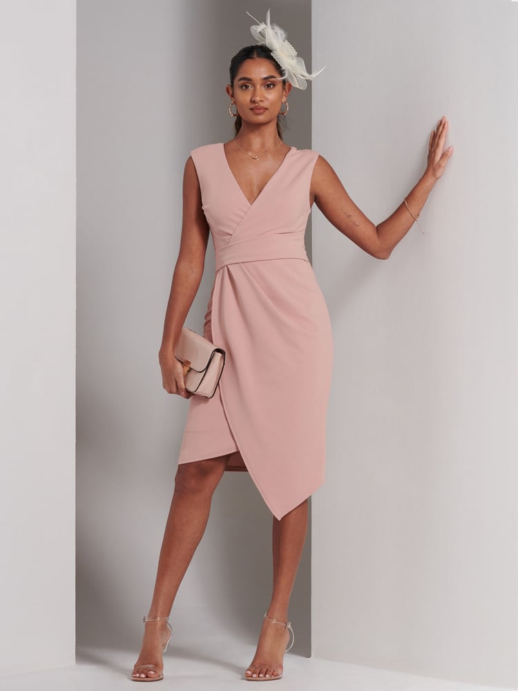 Jolie Moi Pink Kiana Wrap Ruched Bodycon Dress - Image 1 of 6