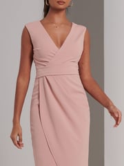 Jolie Moi Pink Kiana Wrap Ruched Bodycon Dress - Image 3 of 6