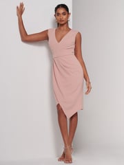 Jolie Moi Pink Kiana Wrap Ruched Bodycon Dress - Image 4 of 6