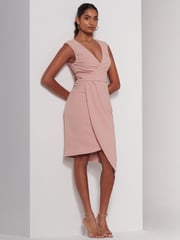 Jolie Moi Pink Kiana Wrap Ruched Bodycon Dress - Image 6 of 6