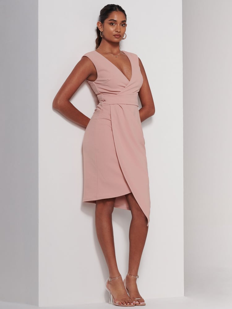 Jolie Moi Pink Kiana Wrap Ruched Bodycon Dress - Image 6 of 6