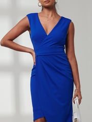 Jolie Moi Blue Kiana Wrap Ruched Bodycon Dress - Image 3 of 6