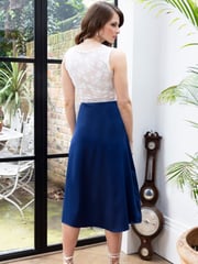 Hot Squash Blue Satin Midi Skirt with Side Split - Image 4 of 5
