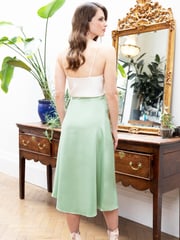 Hot Squash Green Satin Midi Skirt with Side Split - Image 5 of 6