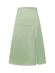 Hot Squash Green Satin Midi Skirt with Side Split - Image 6 of 6