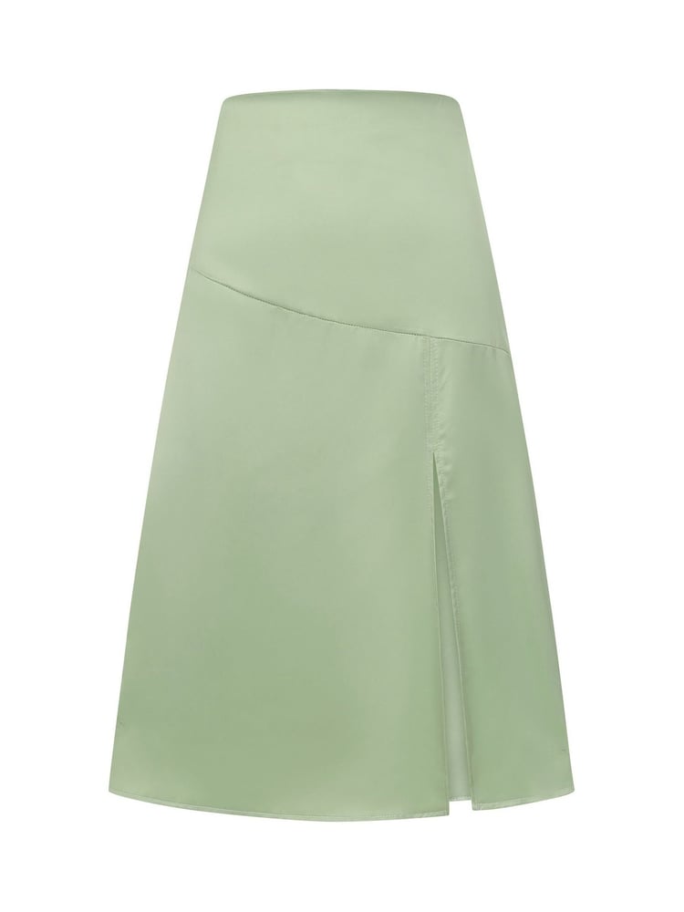 Hot Squash Green Satin Midi Skirt with Side Split - Image 6 of 6