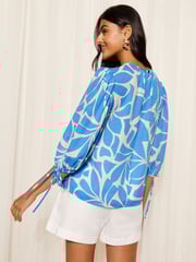 Friends Like These Blue 3/4 Sleeve Chiffon Tie Cuff Blouse - Image 4 of 4