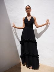 Ro&Zo Black Sienna Pleated Frill Maxi Dress - Image 2 of 8
