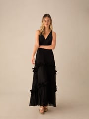 Ro&Zo Black Sienna Pleated Frill Maxi Dress - Image 4 of 8