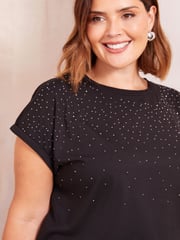Curves Like These Black Stud Embellished T-Shirt - Image 2 of 4