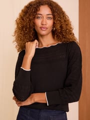 Love & Roses Black Pointelle Scallop Neck Jumper - Image 1 of 4