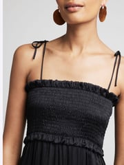 River Island Black Crinkle Shirred Midi Dress - Image 3 of 4