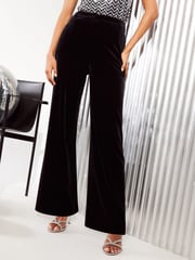 Friends Like These Black Petite Velvet Tailored Wide Leg Trousers Co Ord Suit - Image 1 of 4