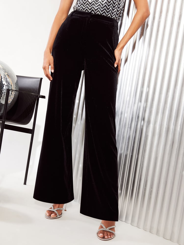 Friends Like These Black Petite Velvet Tailored Wide Leg Trousers Co Ord Suit - Image 1 of 4