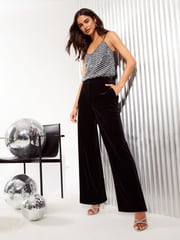 Friends Like These Black Petite Velvet Tailored Wide Leg Trousers Co Ord Suit - Image 4 of 4