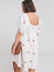 Simply Be White Embroidered Fruit Skater 100% Cotton Dress - Image 3 of 4