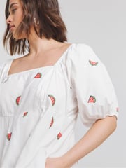 Simply Be White Embroidered Fruit Skater 100% Cotton Dress - Image 4 of 4