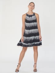 Religion Black Halterneck Mini Dress in Tie Dye Stripe With Drawstring - Image 1 of 6